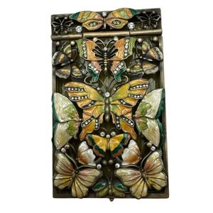 Vintage Butterfly Enamel w/Gemstones Business Card Holder Notepad Holder